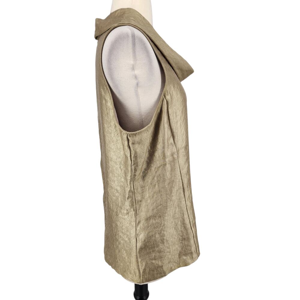 Ann Taylor Metallic Gold Sleeveless Top Size 12 Cowl Neckline Exposed Zipper - Picture 6 of 6